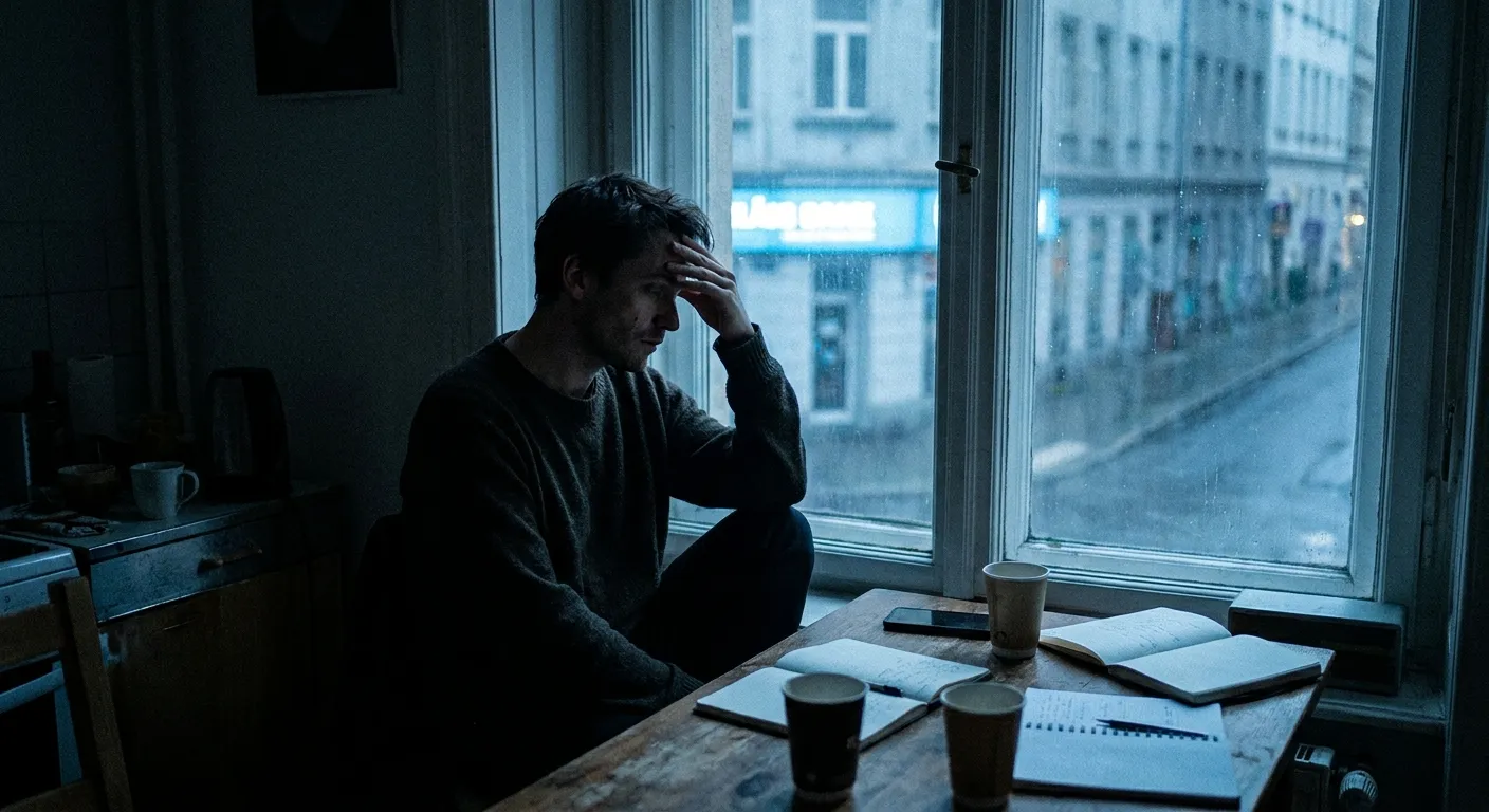 A person alone late at night with a thought they cannot share, the specific isolation of an unspoken thing