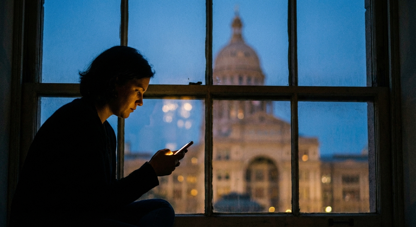 Silhouette at window with capitol building