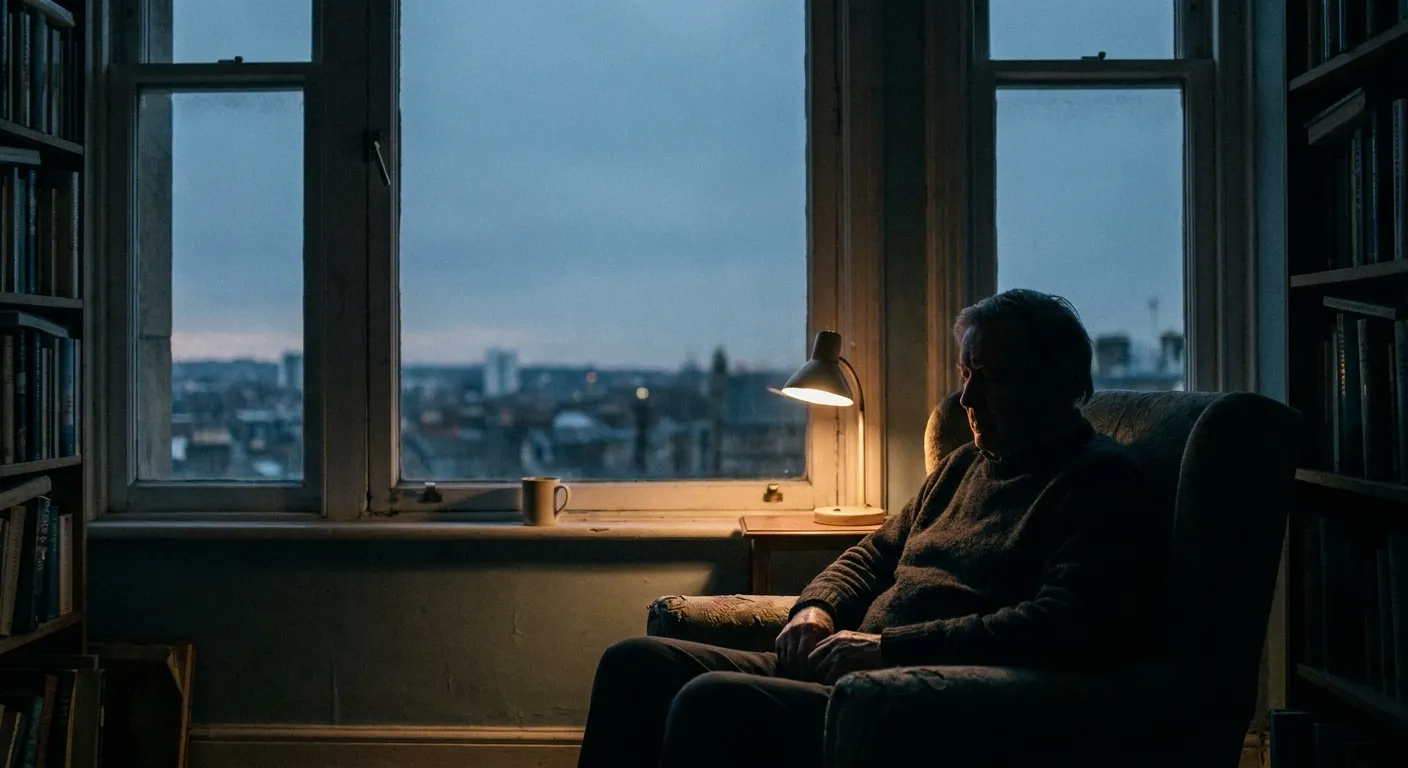 Person sitting quietly by a window in early morning light