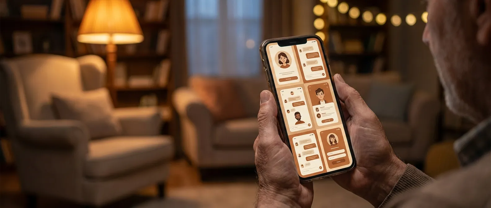 Hands holding phone with multiple AI companion app screens