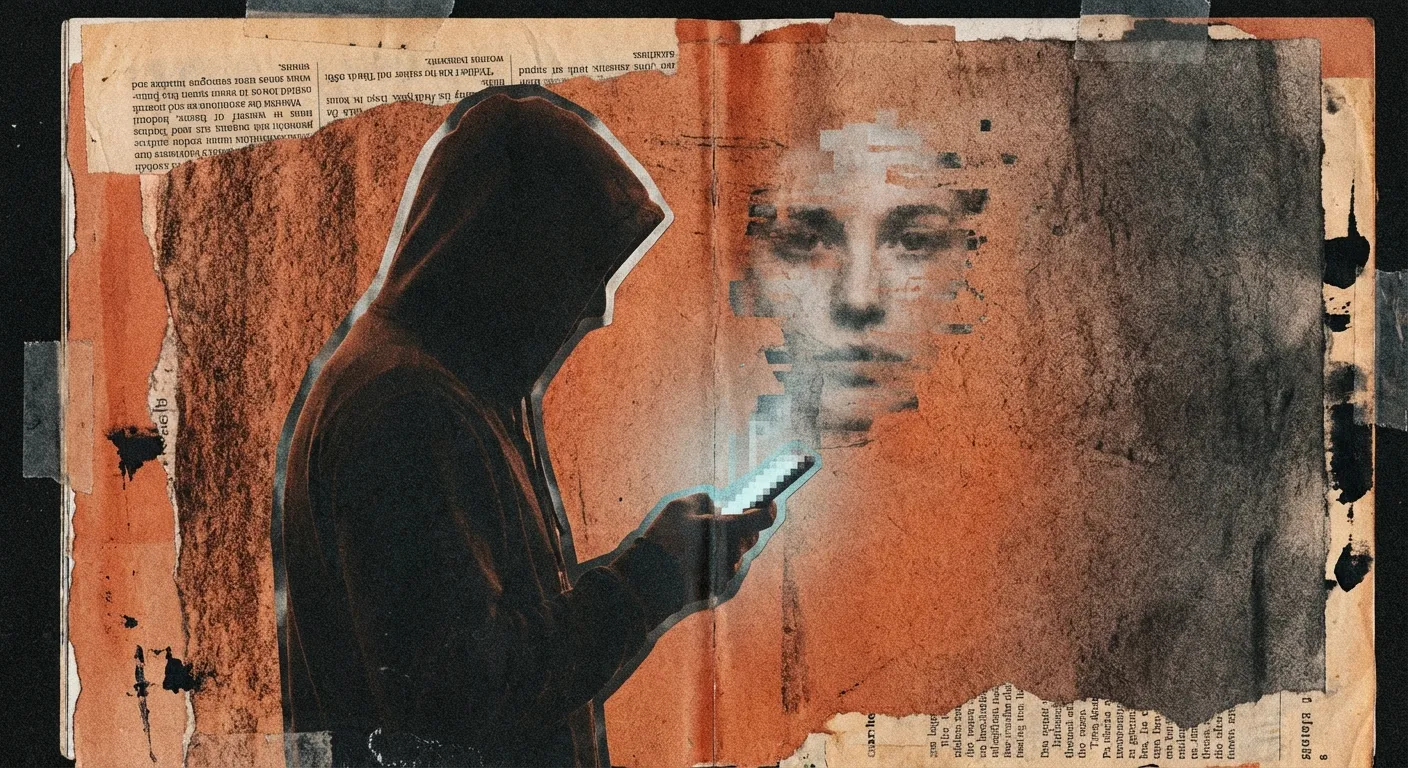 Silhouette looking at fading AI companion on phone
